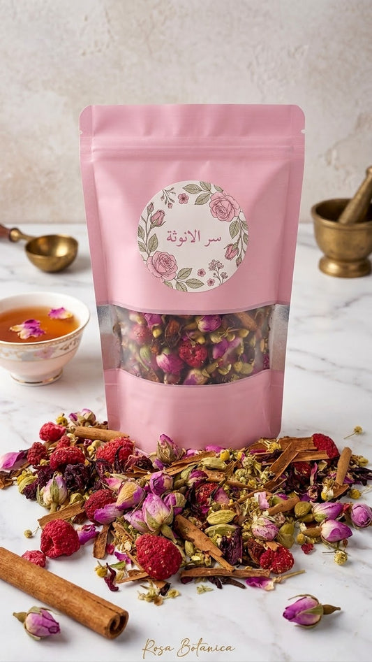 شاي الأنوثة 70g (نضارة البشرة-تهدئة آلام الدورة-موازنة المزاج وتقليل التوتر-تحسين الهضم وتقليل الانتفاخ)